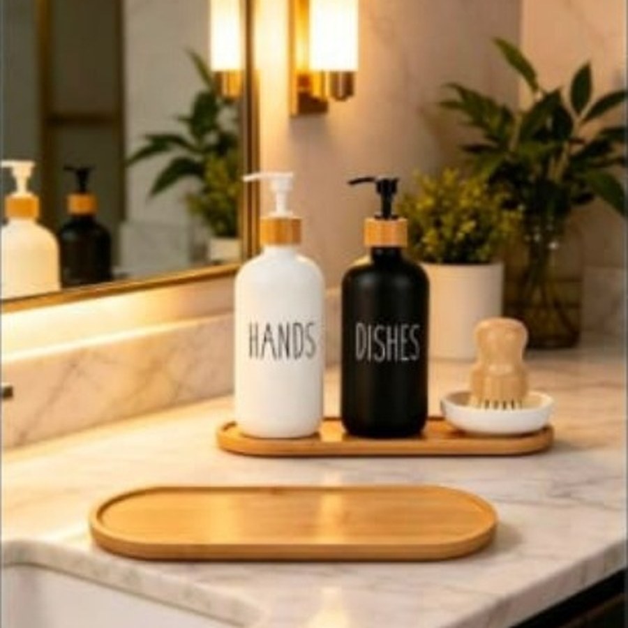 2pcs Oval Bamboo Bathroom Vanity Tray