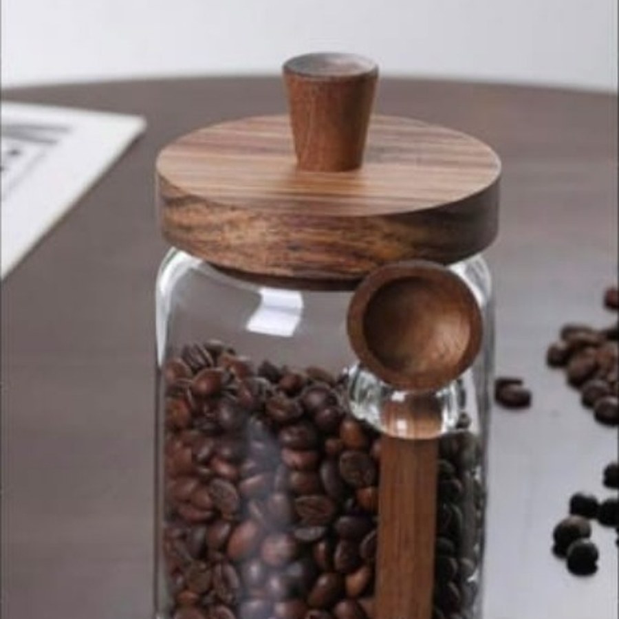 600ml Glass Coffee Canister with Wooden Lid & Spoon